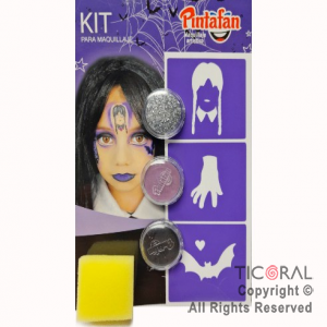 KIT PARA MAQUILLAJE MERLINA ACUA GLITTER EN GEL 2 COLORES + ESPONJA + STENCIL AUTOADHESIVO 650-12 x